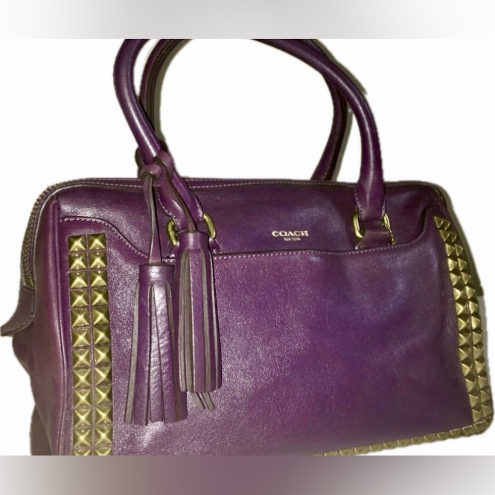 Coach Purple Studded Satchel  Bag - Picture 6 of 13